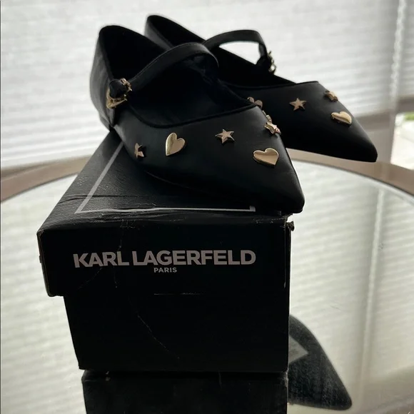 Black Karl Lagerfeld Women's Shoes with Gold Accents - Picture 6 of 6